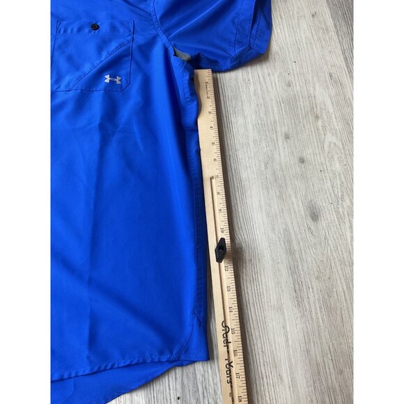 Under Armour Mens HeatGear Loose Fit Blue Short Sleeve Button-Up Shirt Size L - Picture 6 of 9